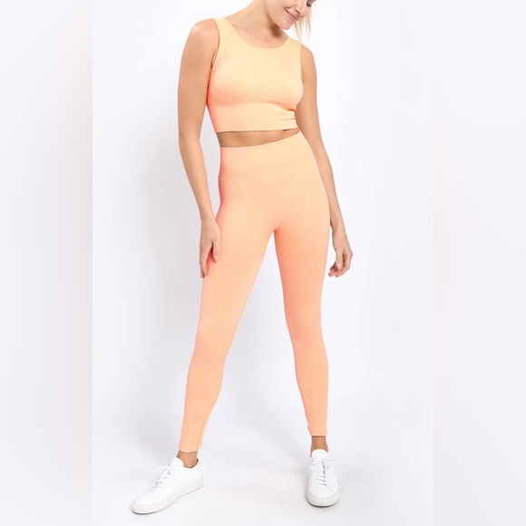 Mono B Ribbed Mineral Wash Leggings - Apricot Ice - Picture 2 of 8